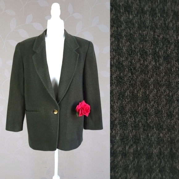 Vintage Harvé Benard Oversized Check Academia Wool Blazer Forest Green Small - Picture 1 of 14